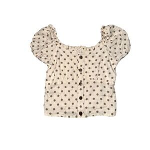 Monteau Women's Linen  S Polka Dot Babydoll Crop Top Cottage Y2K Festival Summer